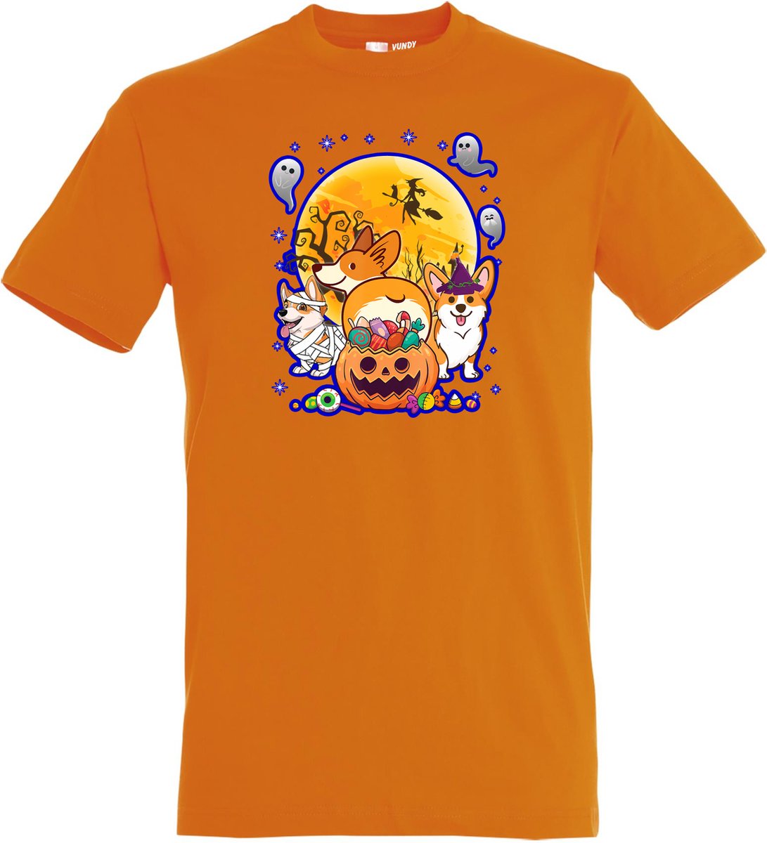 T-shirt Halloween Hondjes | Halloween kostuum kind dames heren | verkleedkleren meisje jongen | Oranje | maat XS